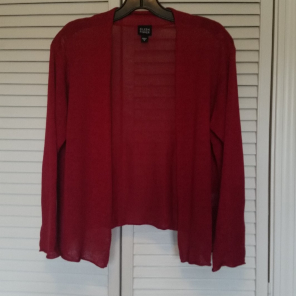 Eileen Fisher Linen Cardigan, Raspberry Red, Small